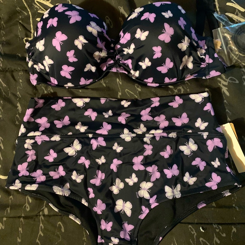 Butterfly print 2 piece bathing suit